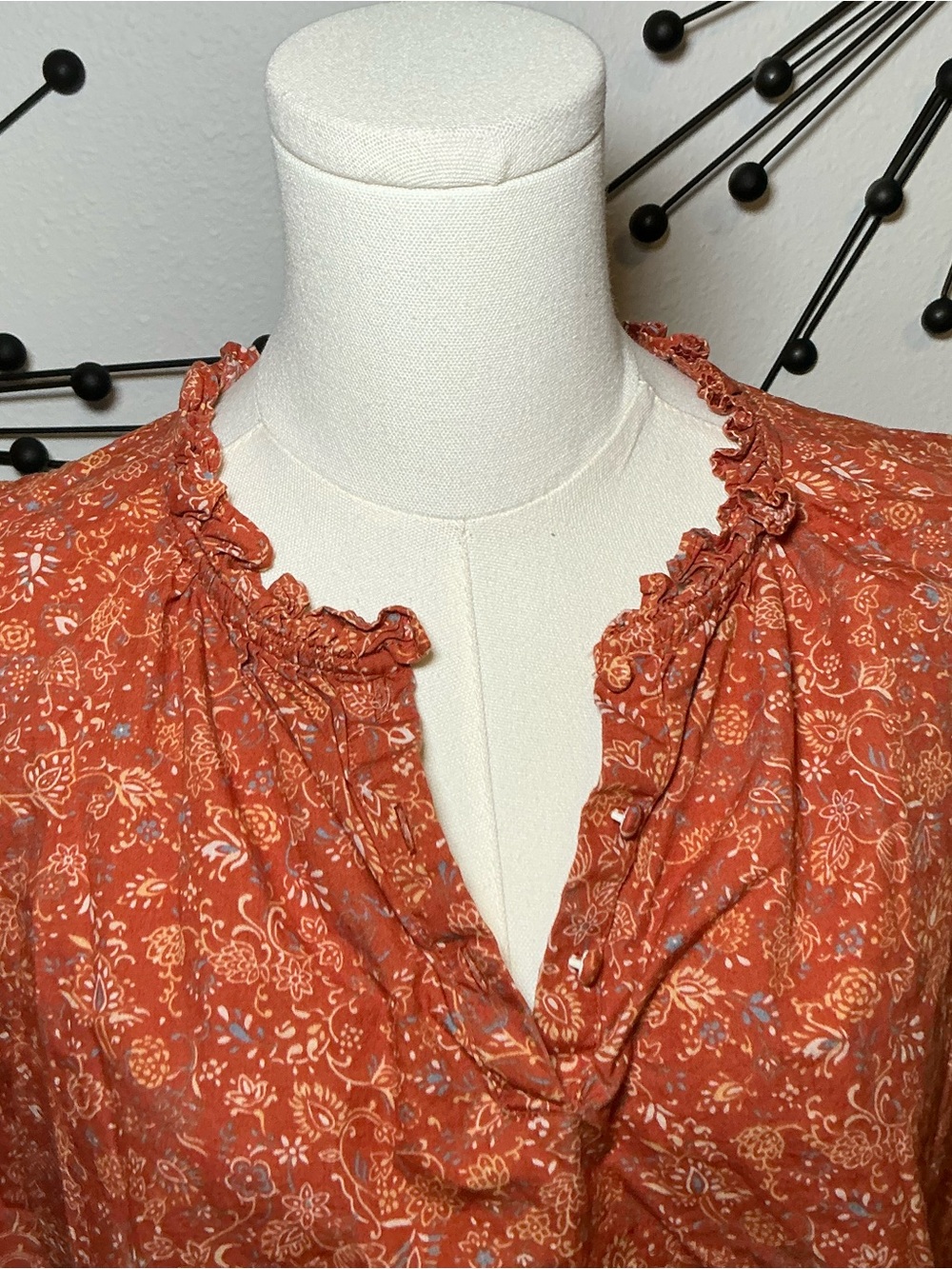 House of Harlow 1960 Rust Floral Boho Blouse Long Sleeve Size XL - Picture 2 of 4